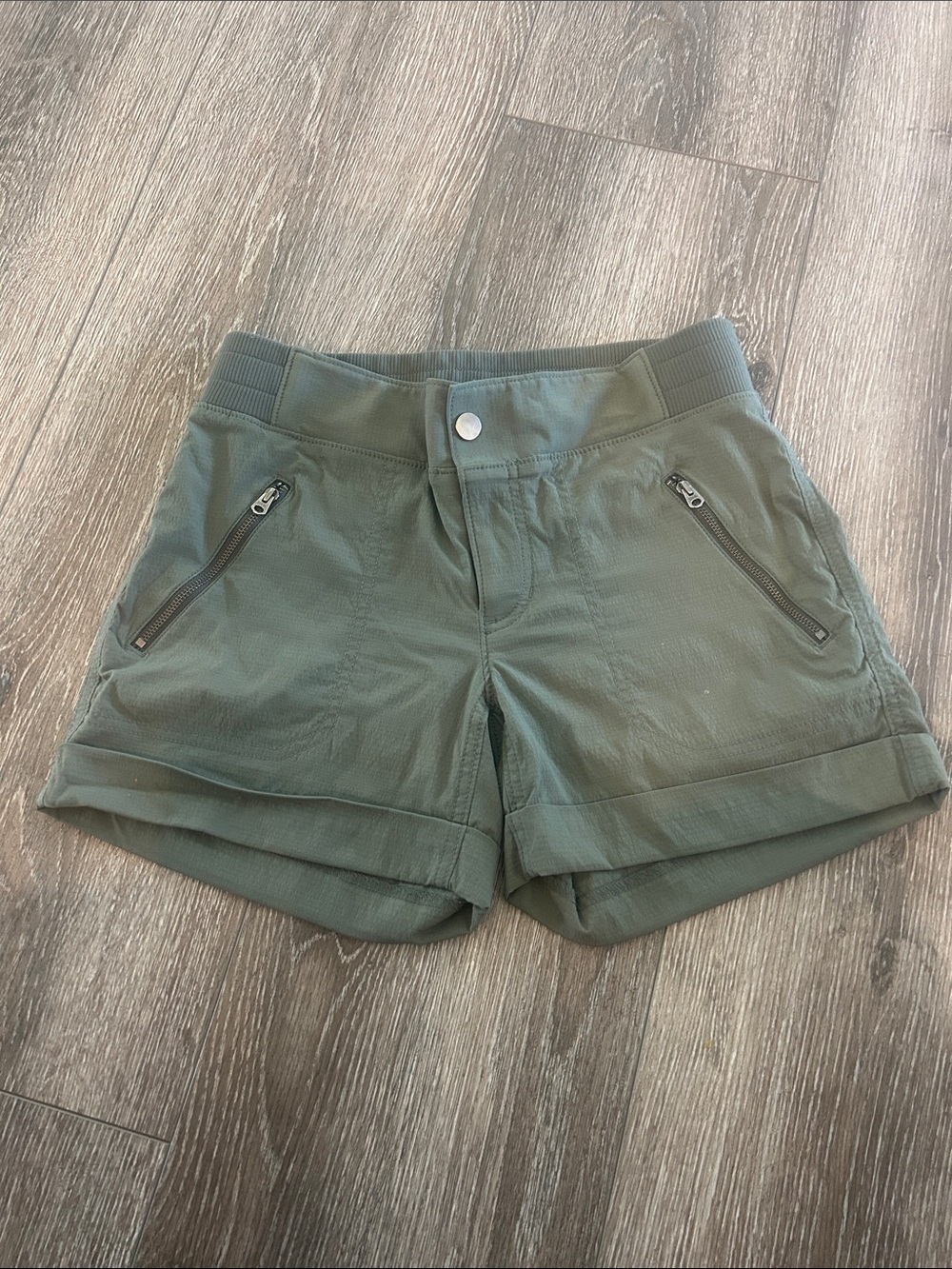 Athleta Olive Green Zip-Pocket Active Shorts